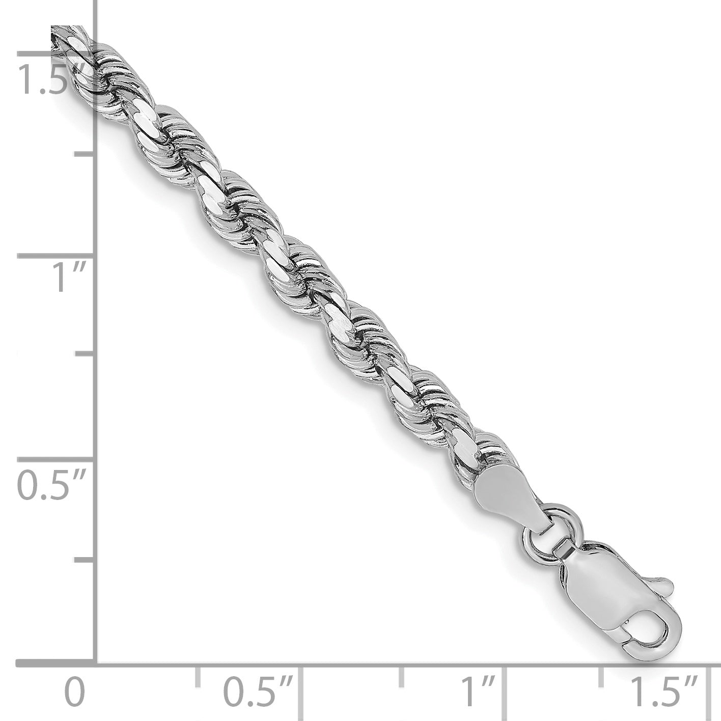 14k White Gold 9 inch 3.75mm Diamond-cut Rope with Lobster Clasp Chain Anklet