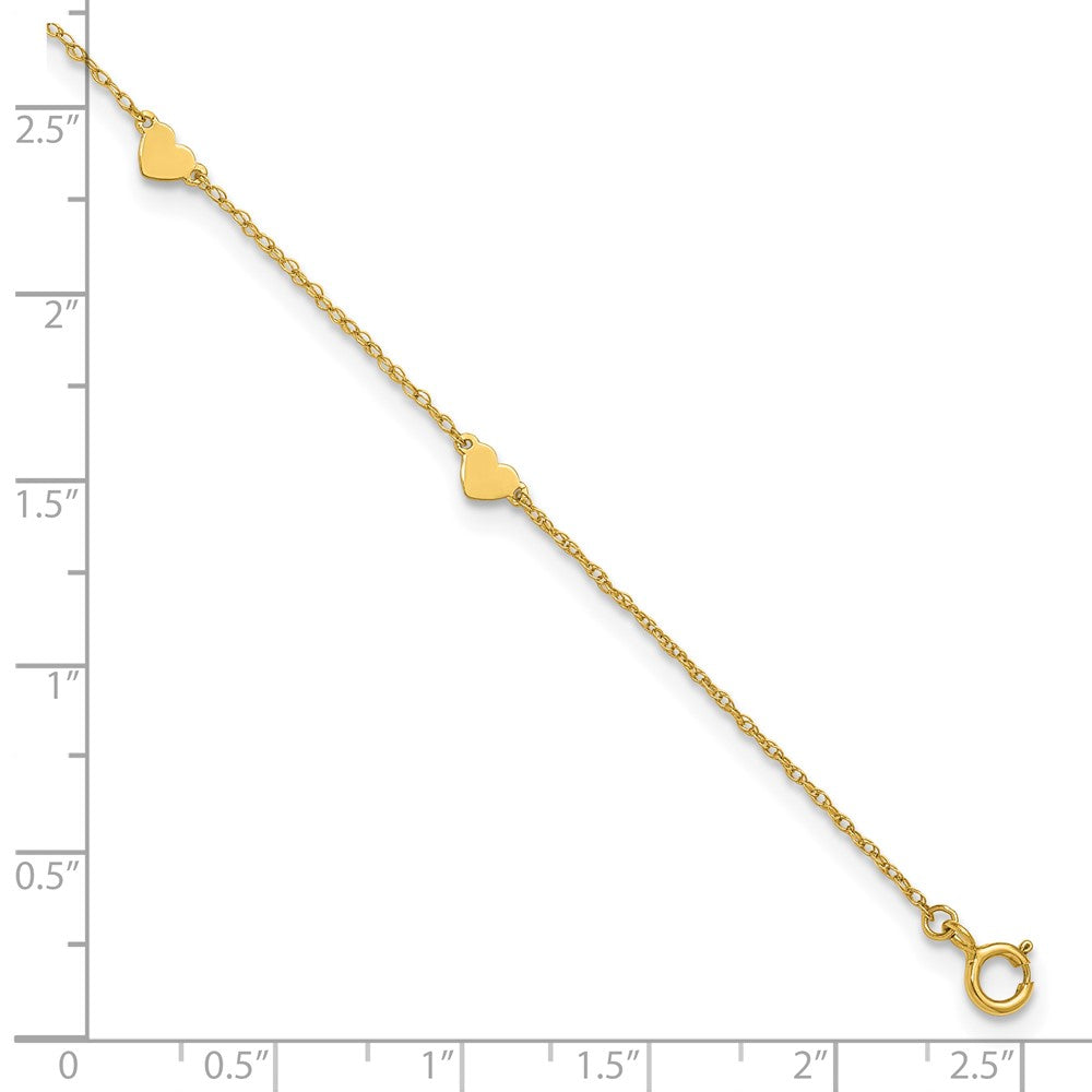 10K Yellow Gold Polished Heart 6-Station 10 Inch Anklet