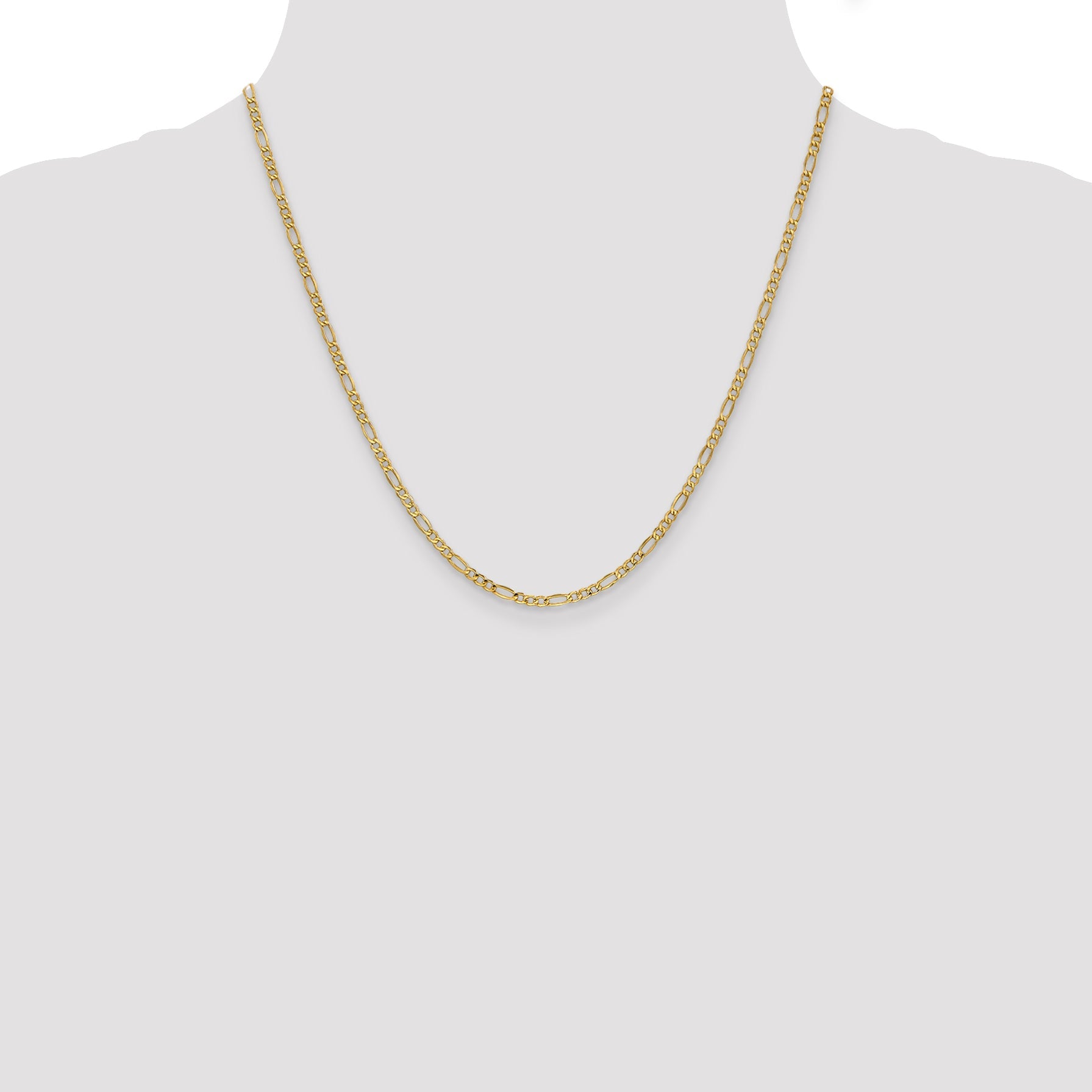 2 Inch 10k Yellow Gold 2.5mm Semi-Solid Figaro Chain Necklace
