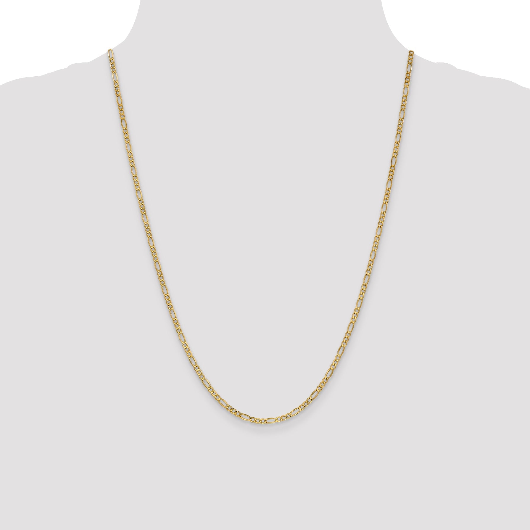 24 Inch 10k Yellow Gold 2.5mm Semi-Solid Figaro Chain Necklace