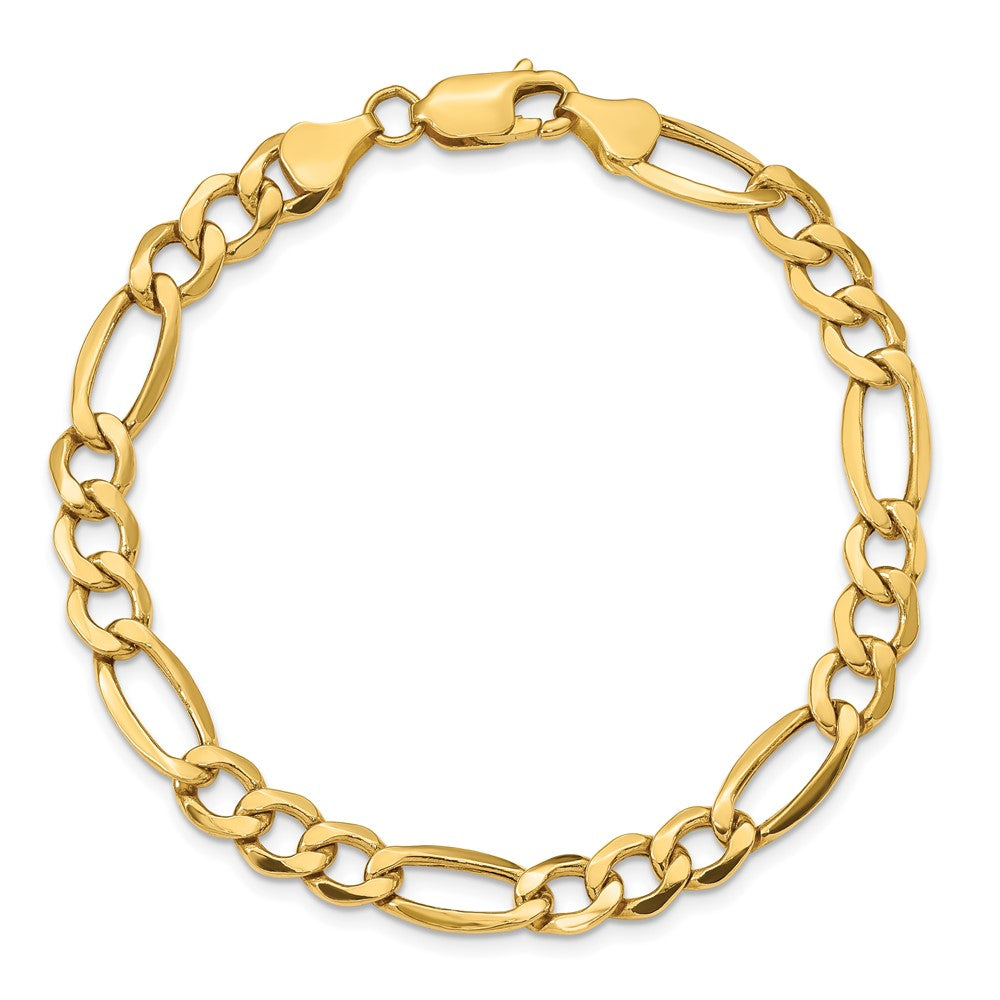 7 Inch 10k Yellow Gold 7.3mm Semi-Solid Figaro Chain Bracelet