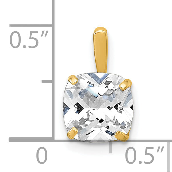 10K Yellow Gold Polished 8.00mm Cushion-Cut Cz Solitaire Pendant