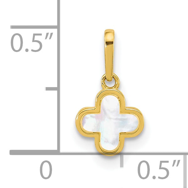 10K Yellow Gold Polished Mother Of Pearl Clover Pendant