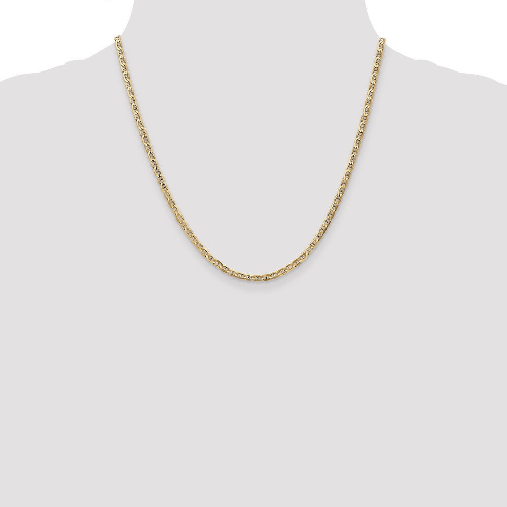 2 Inch 10K Yellow Gold 3mm Concave Anchor Chain Necklace
