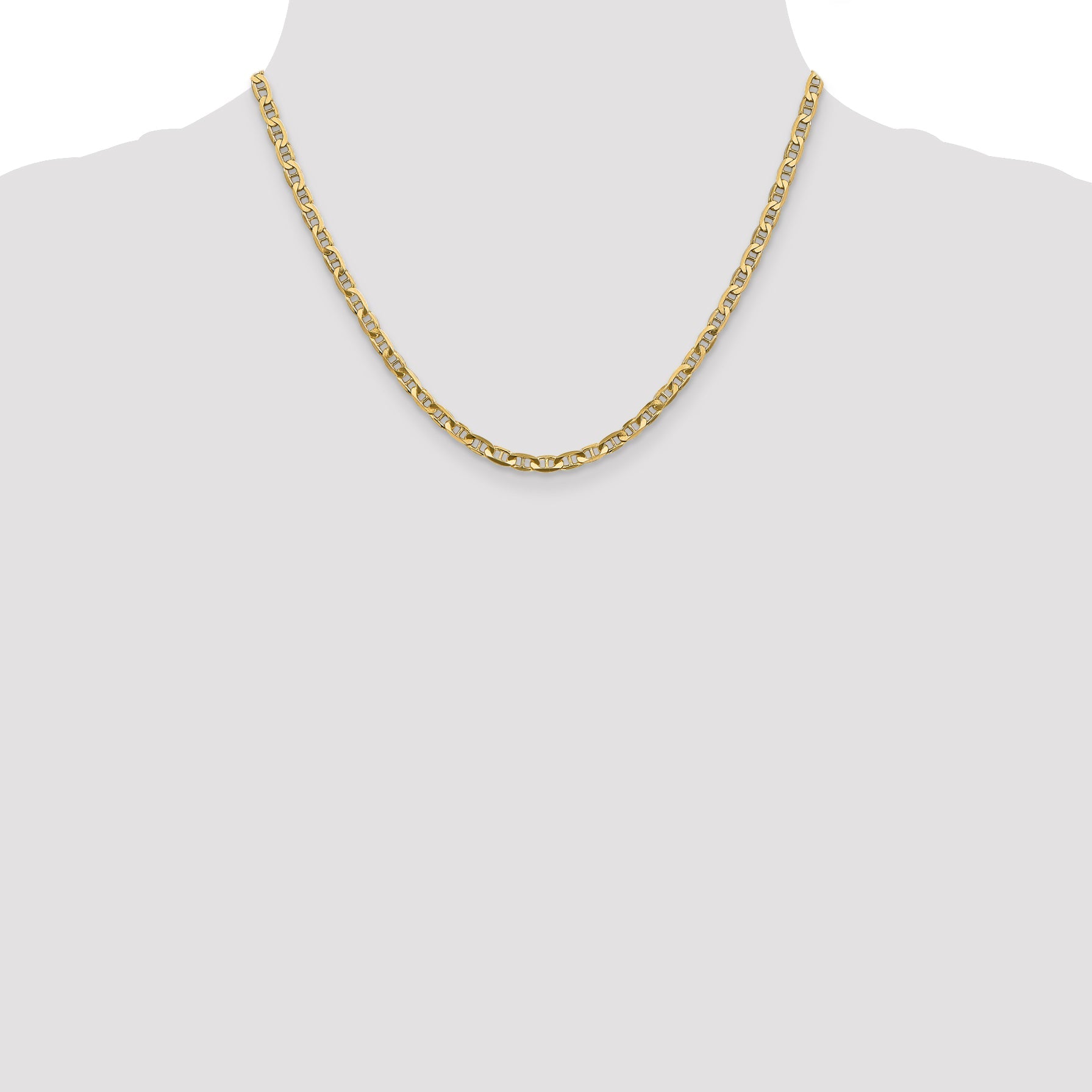 18 Inch 10K Yellow Gold 3.75mm Concave Anchor Chain Necklace
