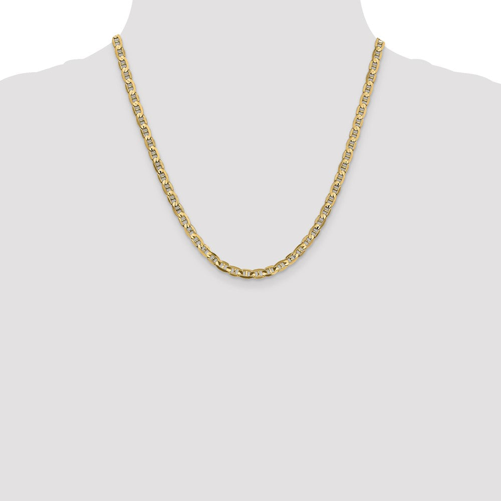 2 Inch 10K Yellow Gold 4.5mm Concave Anchor Chain Necklace
