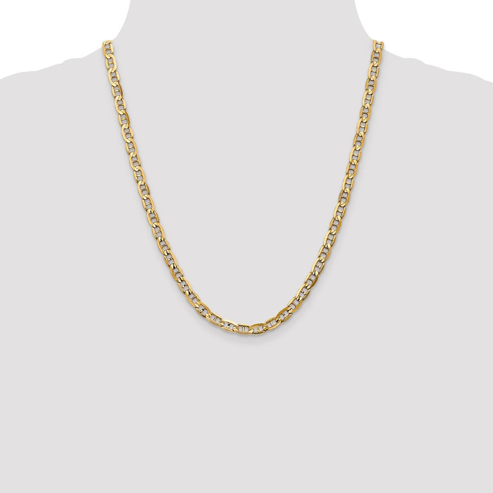 22 Inch 10K Yellow Gold 10K 5.25mm Concave Anchor Chain Necklace