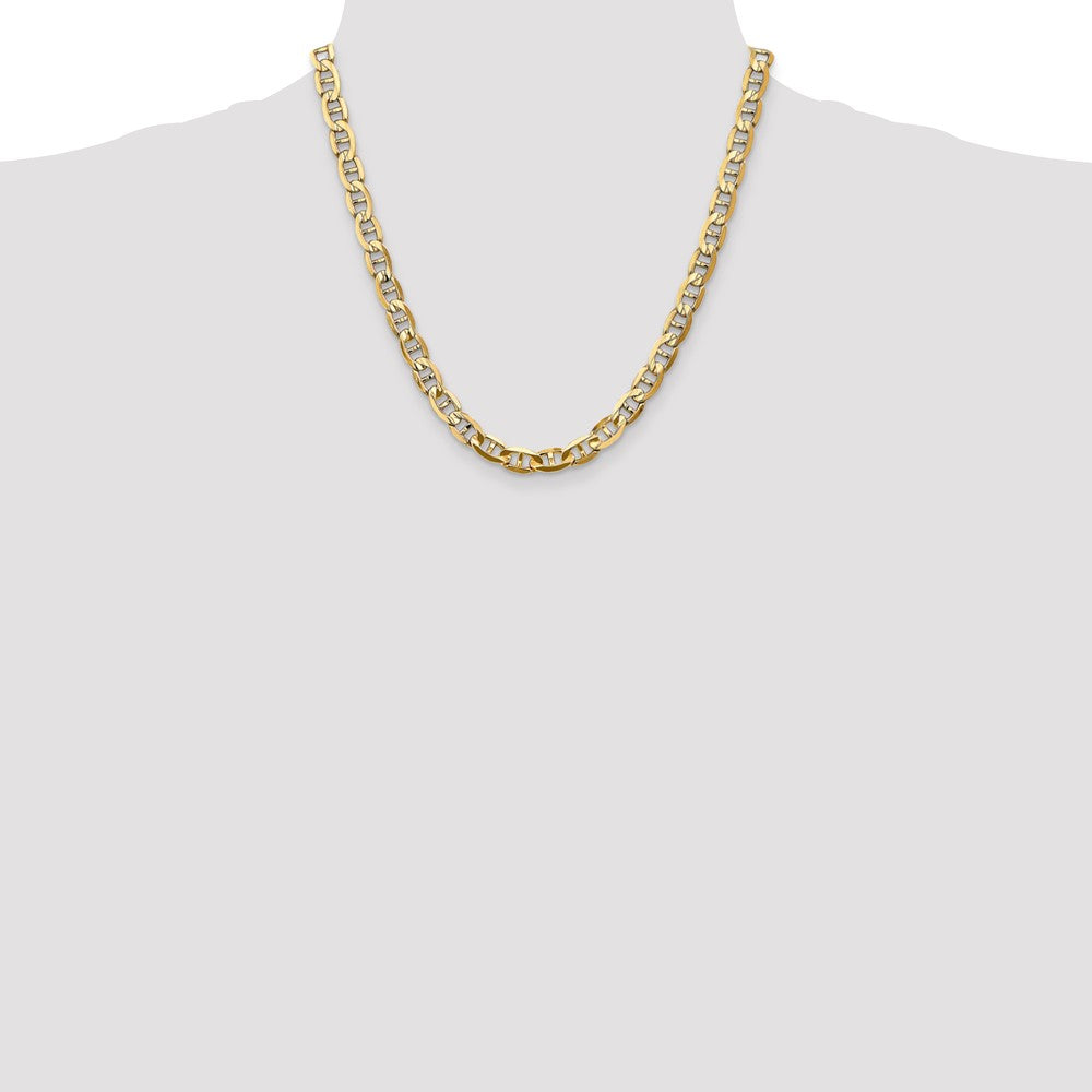2 Inch 10K Yellow Gold 7mm Concave Anchor Chain Necklace