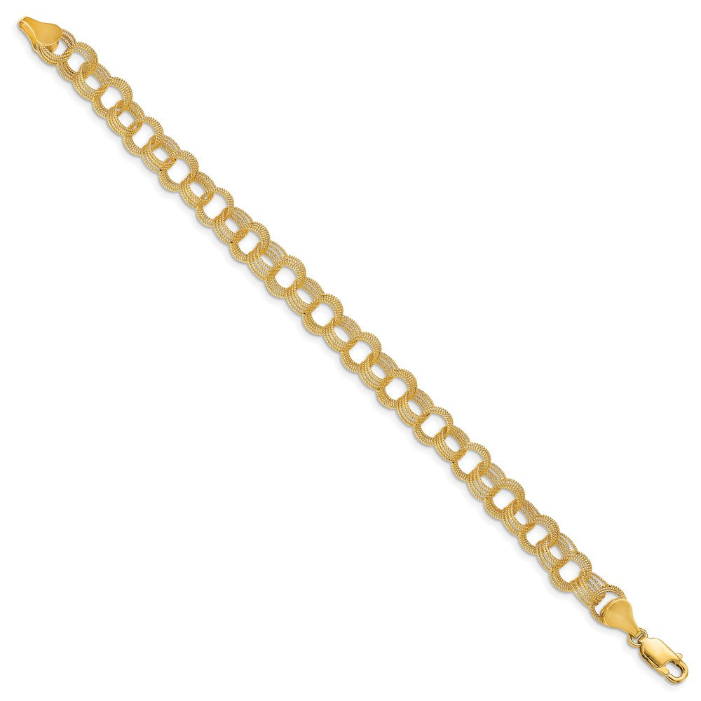 10K Yellow Gold Solid Triple Link Charm Bracelet