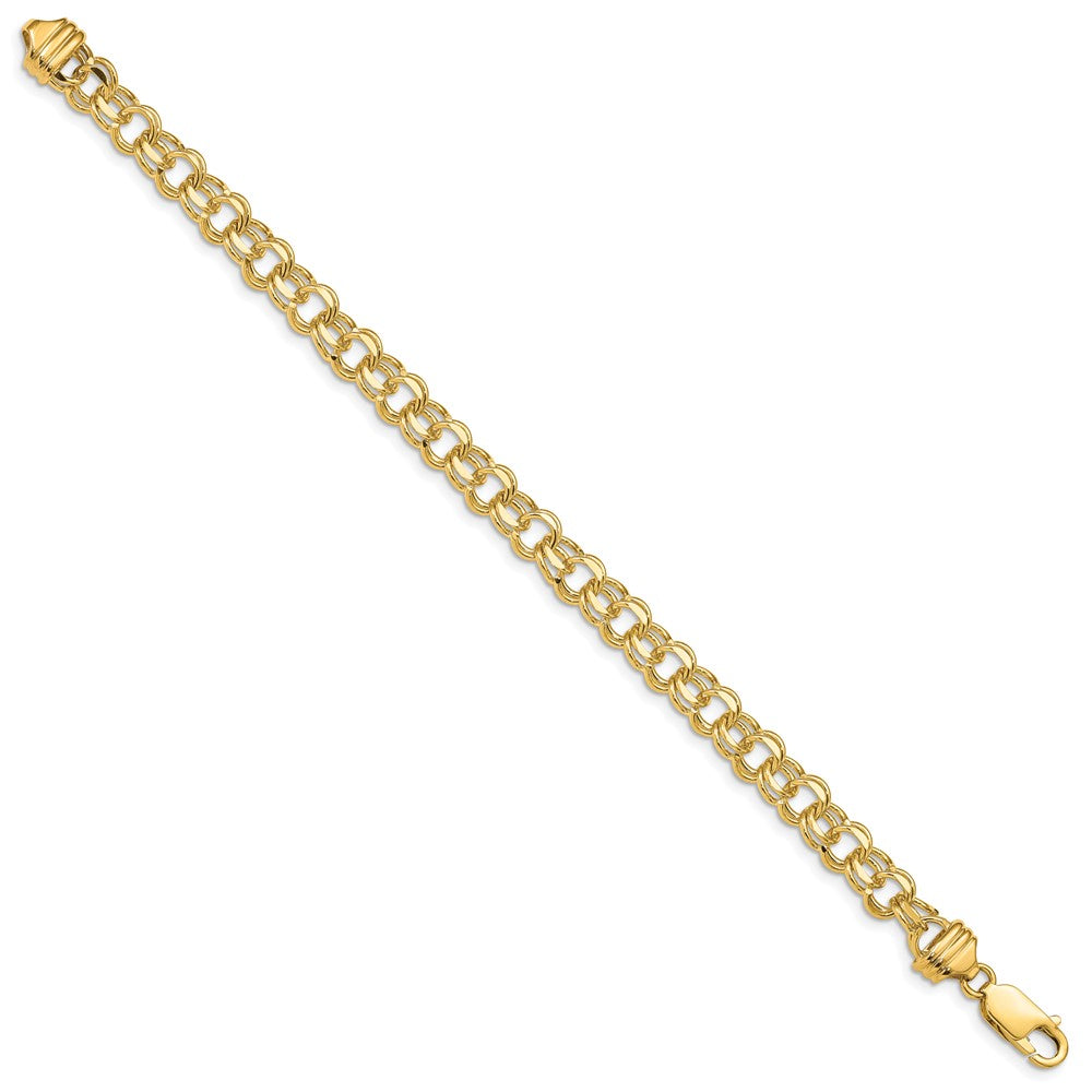 10K Yellow Gold 7In 6.5mm Solid Double Link Charm Bracelet