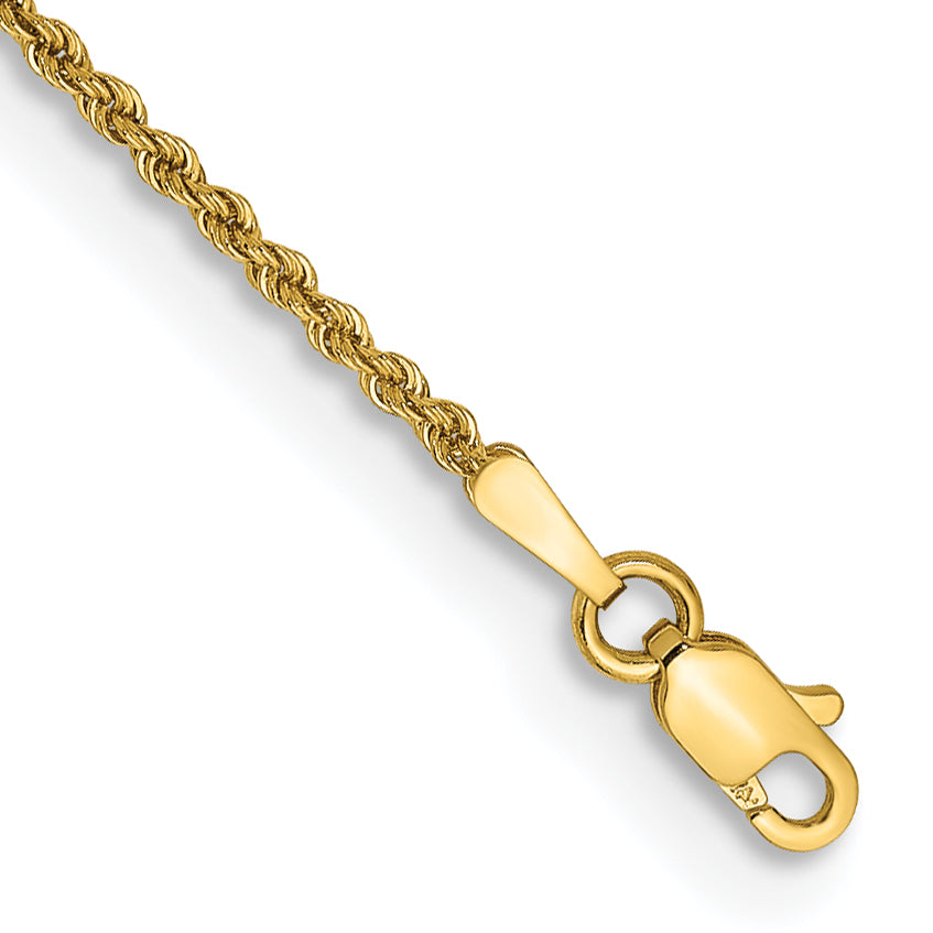10K Yellow Gold 1.50mm Regular Rope Chain Anklet