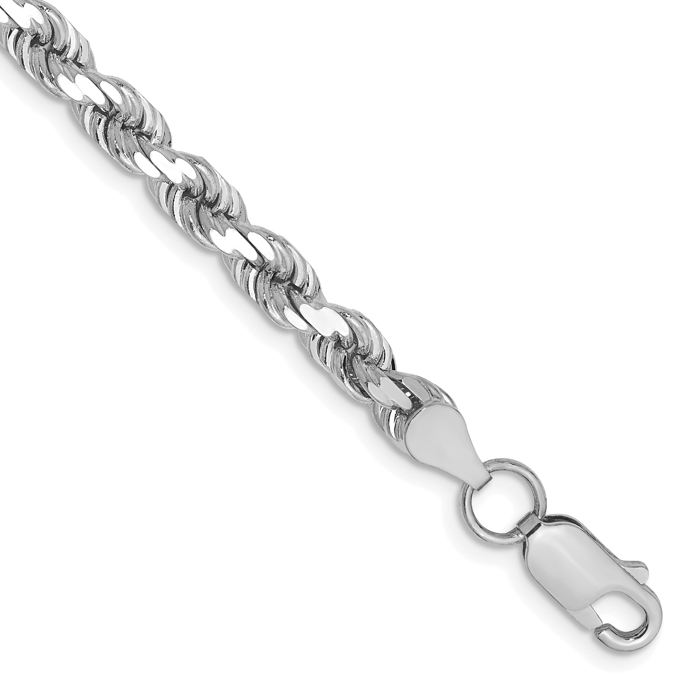 9 Inch 10K White Gold 4.5mm Diamond-Cut Rope Chain Anklet