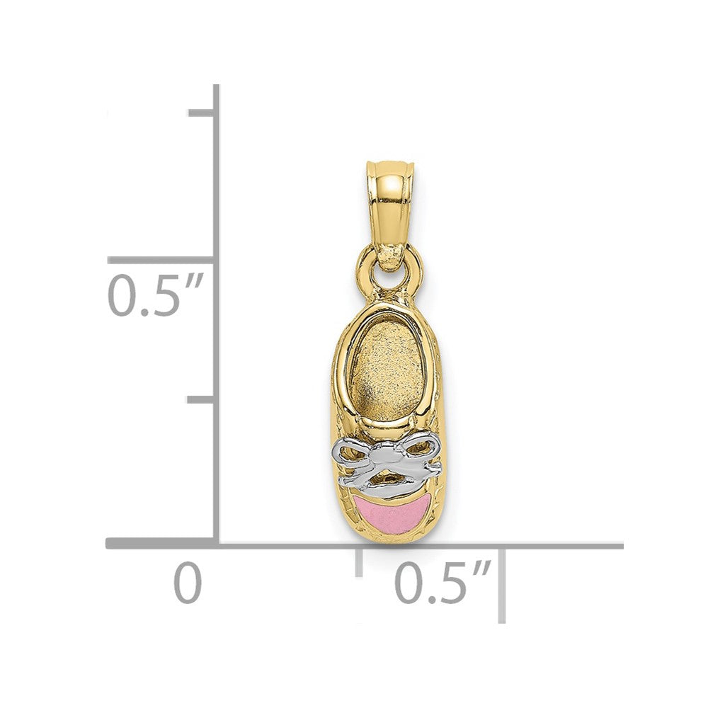 10K Yellow W/Rhodium 10K 3-D Pink Enamel Baby Shoe Charm