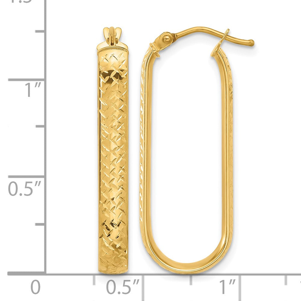 10K Yellow Gold Polished And Diamond Cut Oval Hoop Earrings