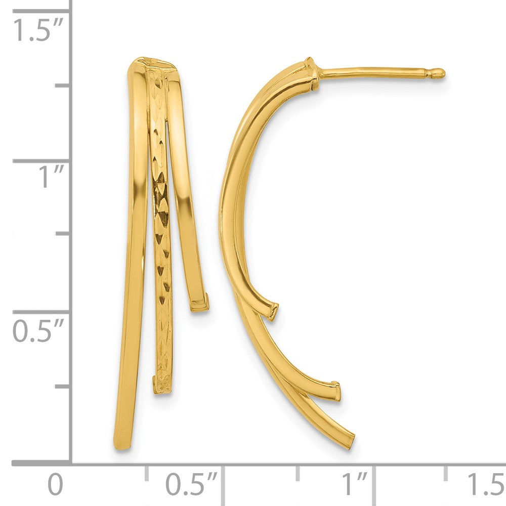 10K Yellow Gold Polished And D/C 3 Row Drop Post Earrings