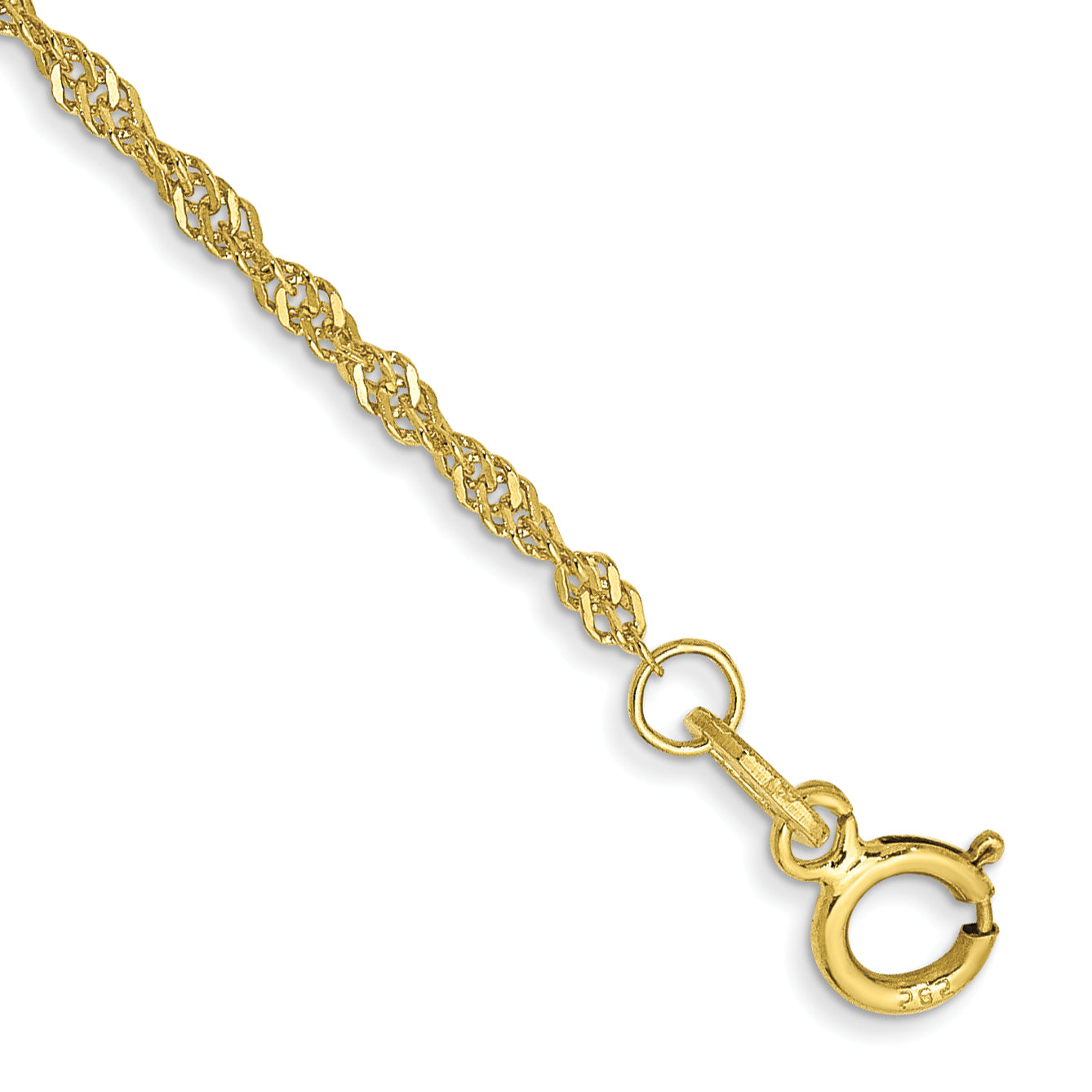 9 Inch 10K Yellow Gold 1.4mm Singapore Chain Anklet