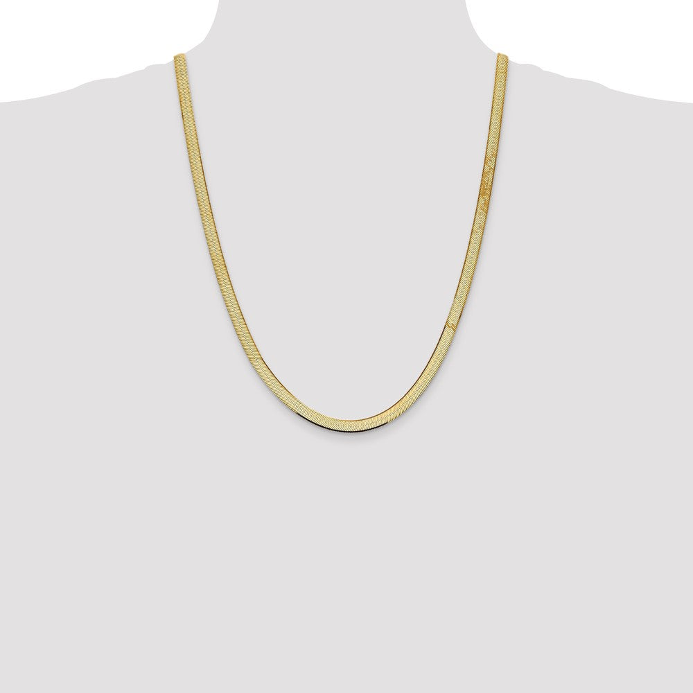 24 Inch 10K Yellow Gold 5.5mm Silky Herringbone Chain Necklace