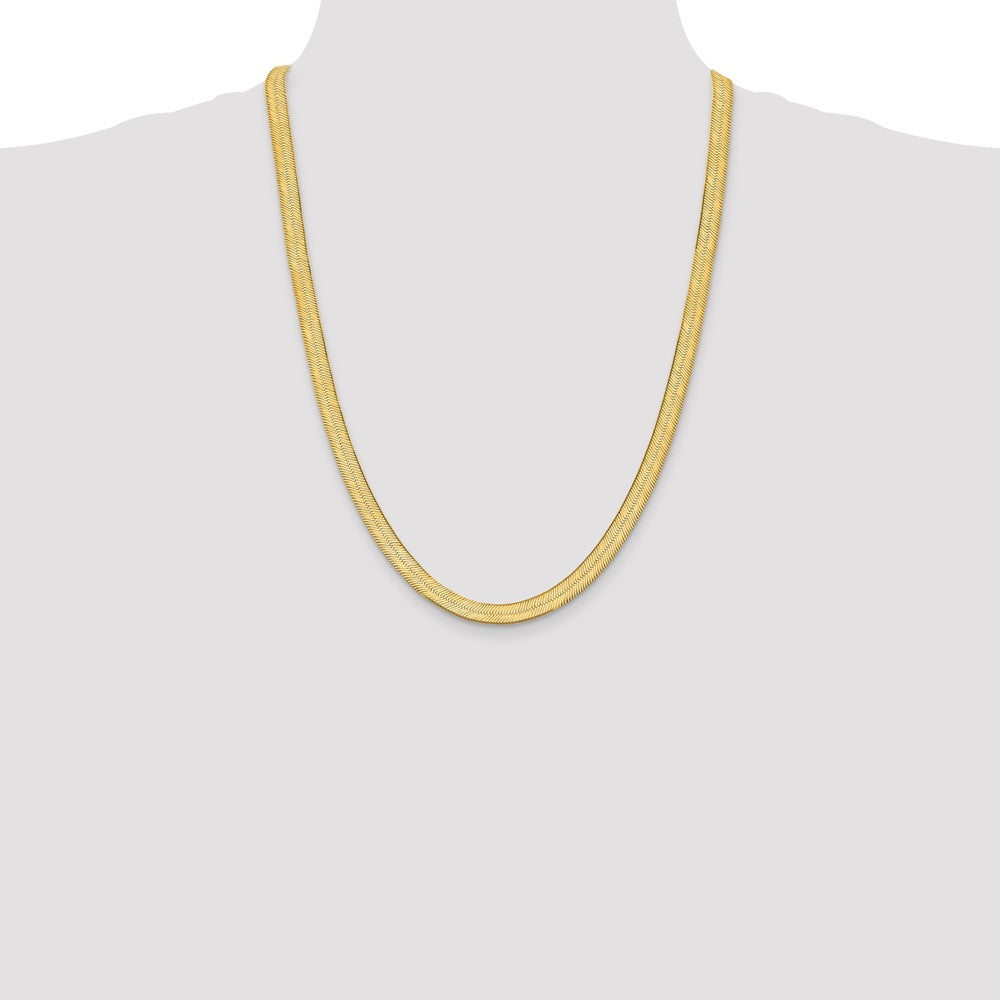 24 Inch 10K Yellow Gold 10K 6.5mm Silky Herringbone Chain Necklace