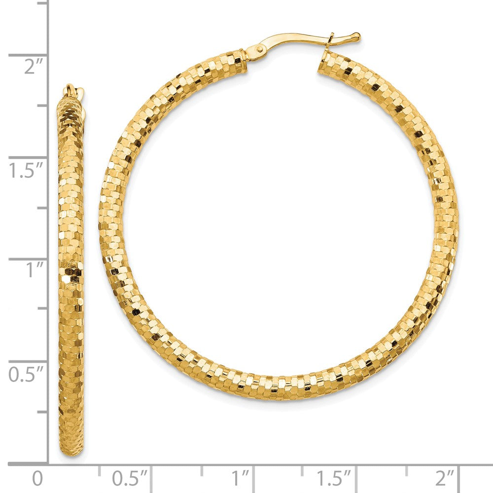 10K Yellow Gold 10K 3X35mm Diamond-Cut Hoop Earrings