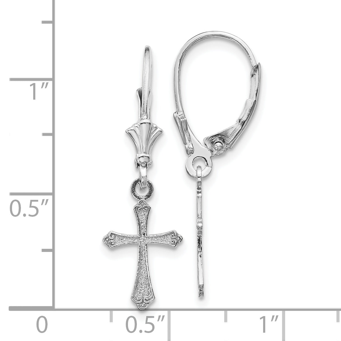 10K White Gold Cross Leverback Earrings