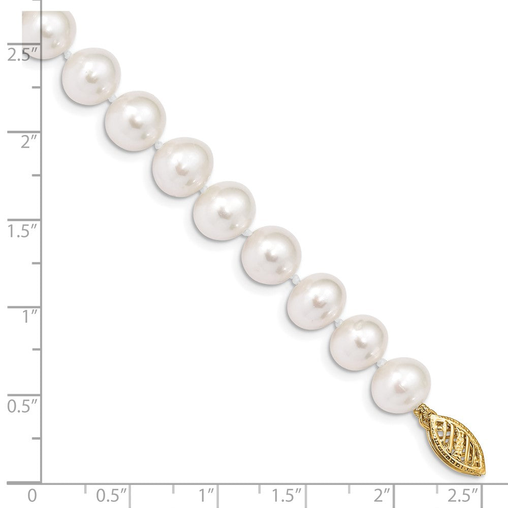 10K Yellow Gold 8-9mm White Near Round Freshwater Cultured Pearl 7.5 Inch Bracelet