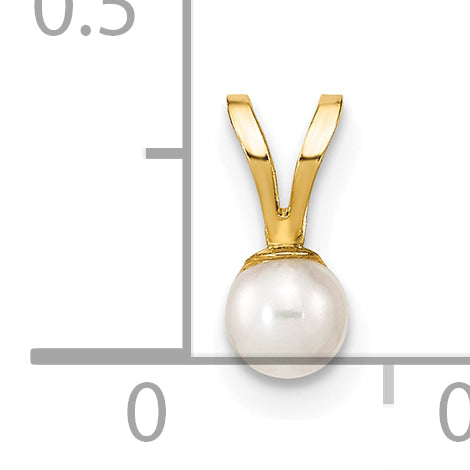 10K Yellow Gold 3-4mm White Round Freshwater Cultured Pearl Pendant
