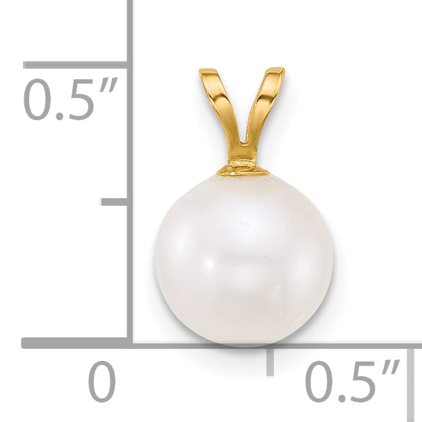 10K Yellow Gold Polished 8-9mm Round White Freshwater Cultured Pearl Pendant