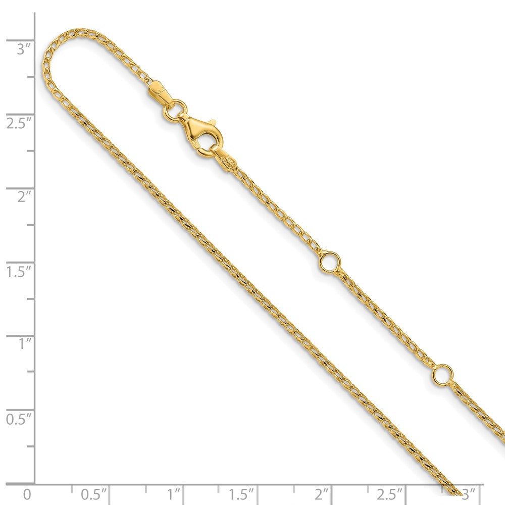 2 Inch 14K Yellow Gold 1.4mm D/C Open Franco 1In+1In Adjustable Chain Necklace