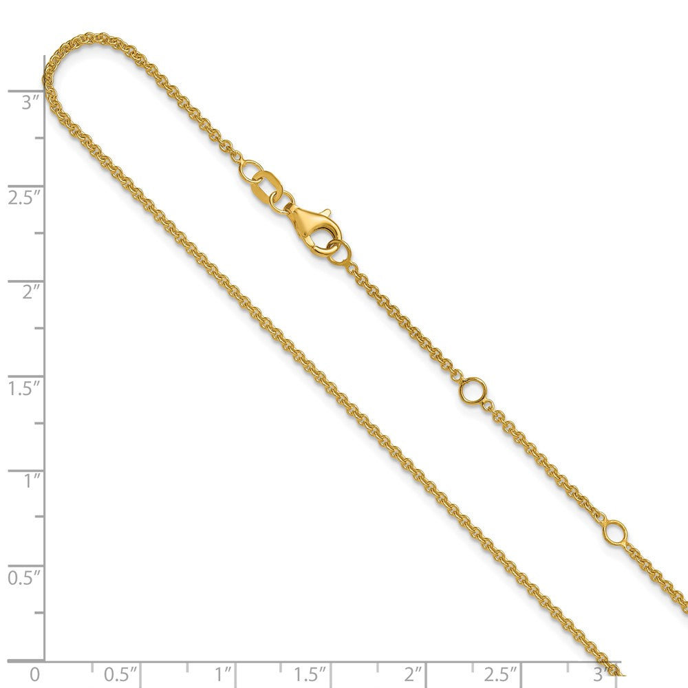 18 Inch 14K Yellow Gold 1.6mm Round Cable 1In+1In Adjustable Chain Necklace