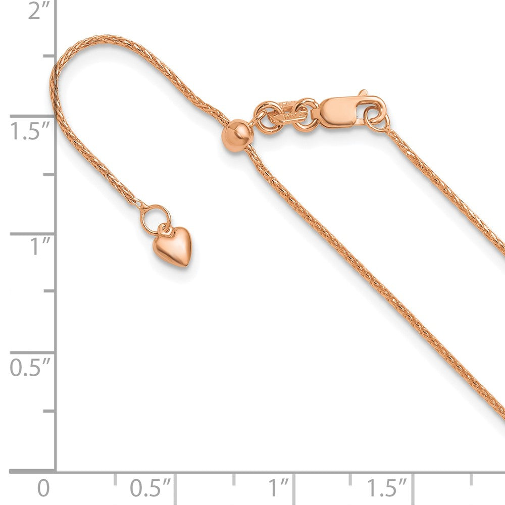 22 Inch 10K Rose Gold Adjustable 1mm Wheat Chain Necklace