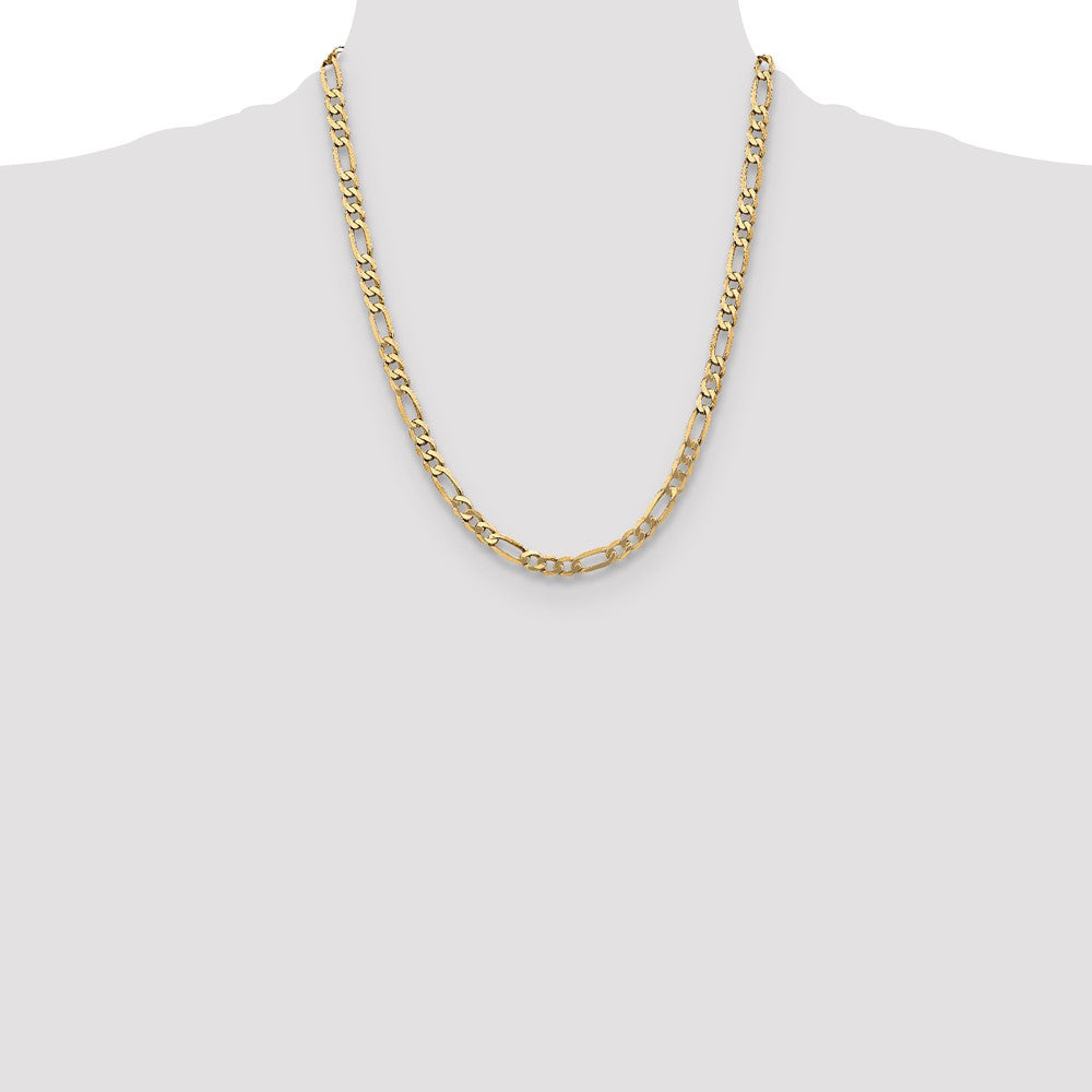 22 Inch 10K Yellow Gold 5.25mm Flat Figaro Chain Necklace
