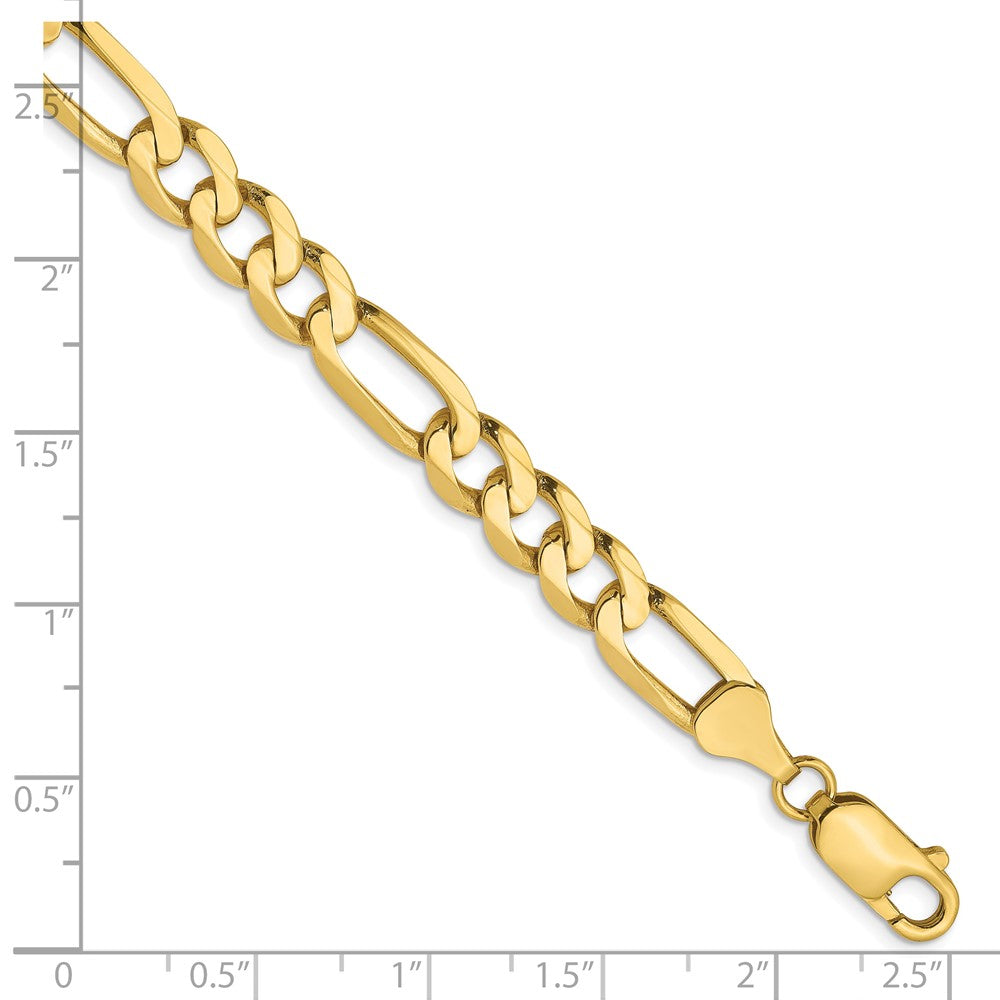 9 Inch 10K Yellow Gold 7mm Flat Figaro Chain Bracelet