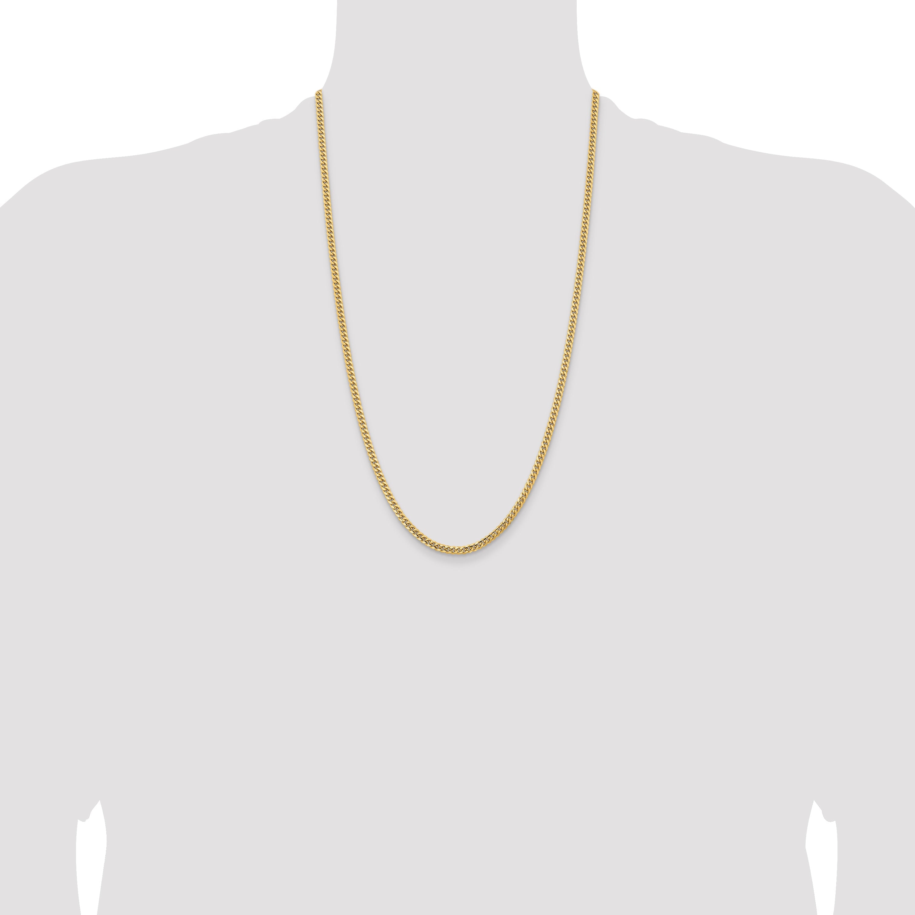 26 Inch 10K Yellow Gold 3.5mm Solid Miami Cuban Chain Necklace