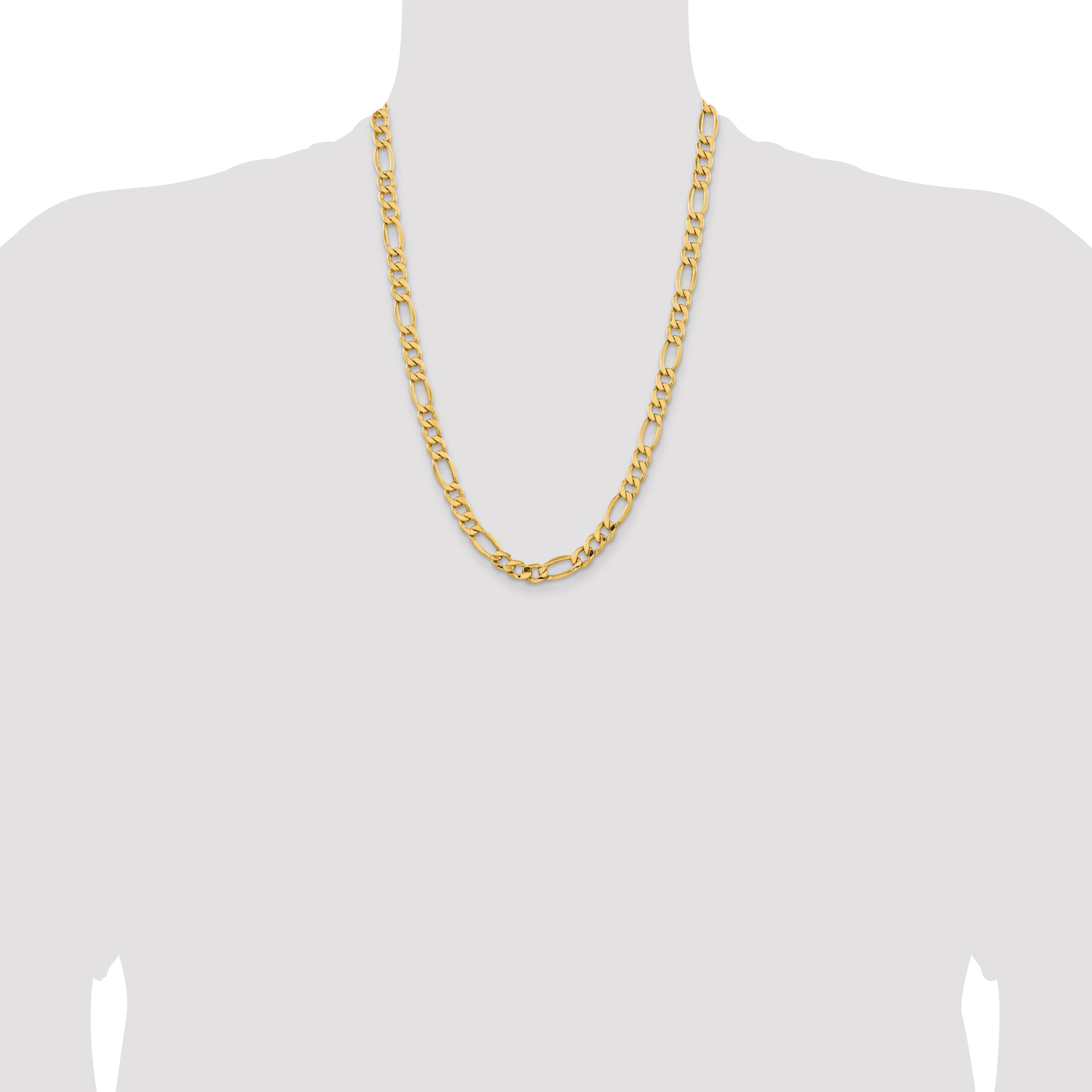 24 Inch 10K Yellow Gold 8.5mm Semi Solid Figaro Chain Necklace