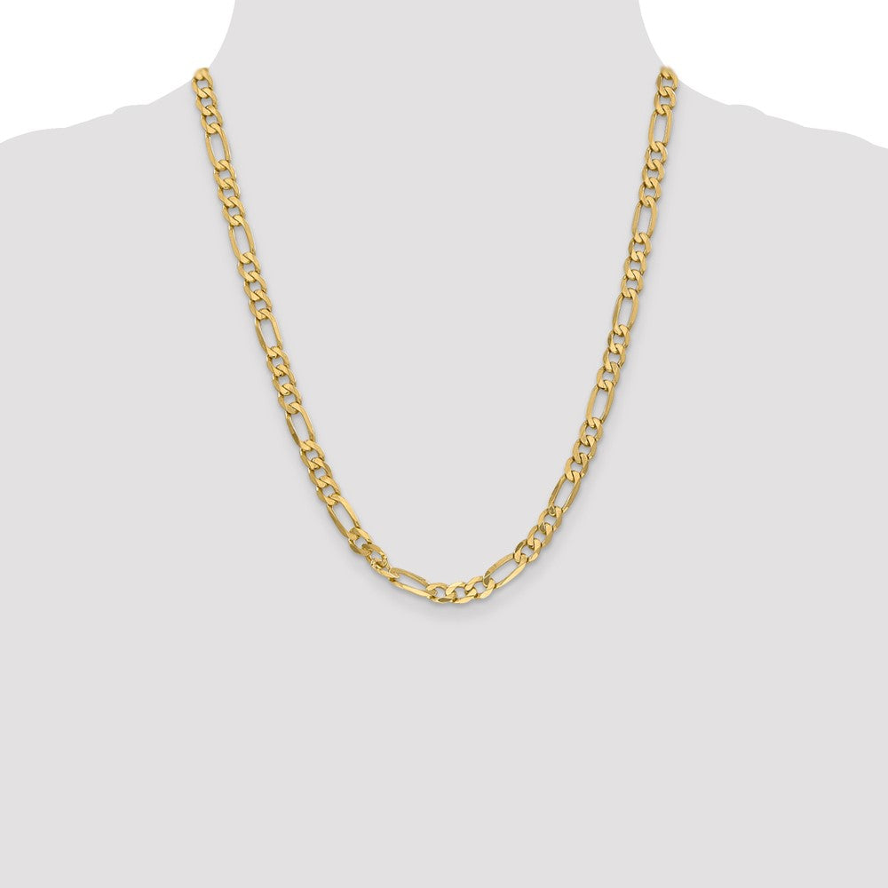 22 Inch 14K Yellow Gold 6.00mm Flat Figaro Chain Necklace