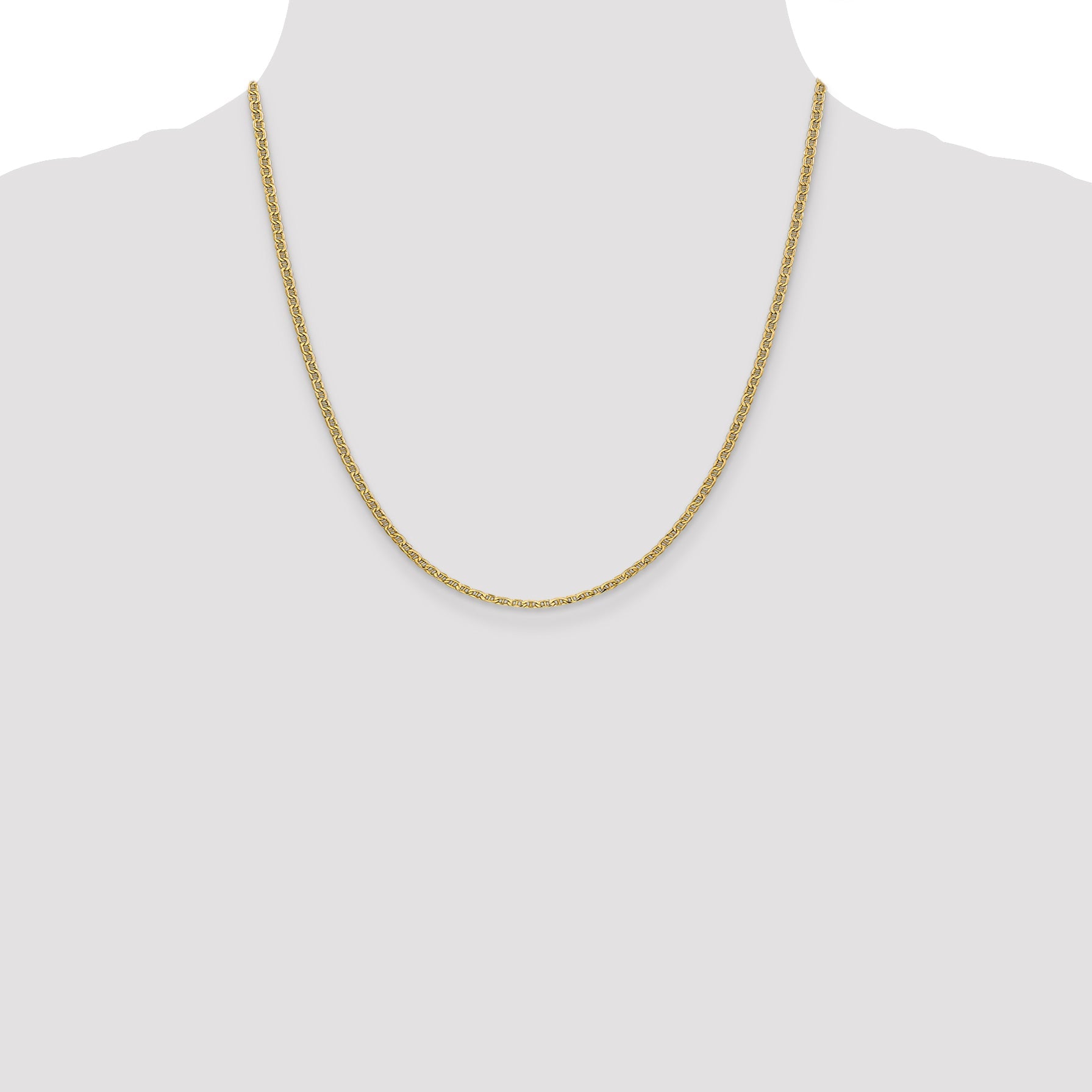 2 Inch 14K Yellow Gold 2.4mm Semi Solid Anchor Chain Necklace