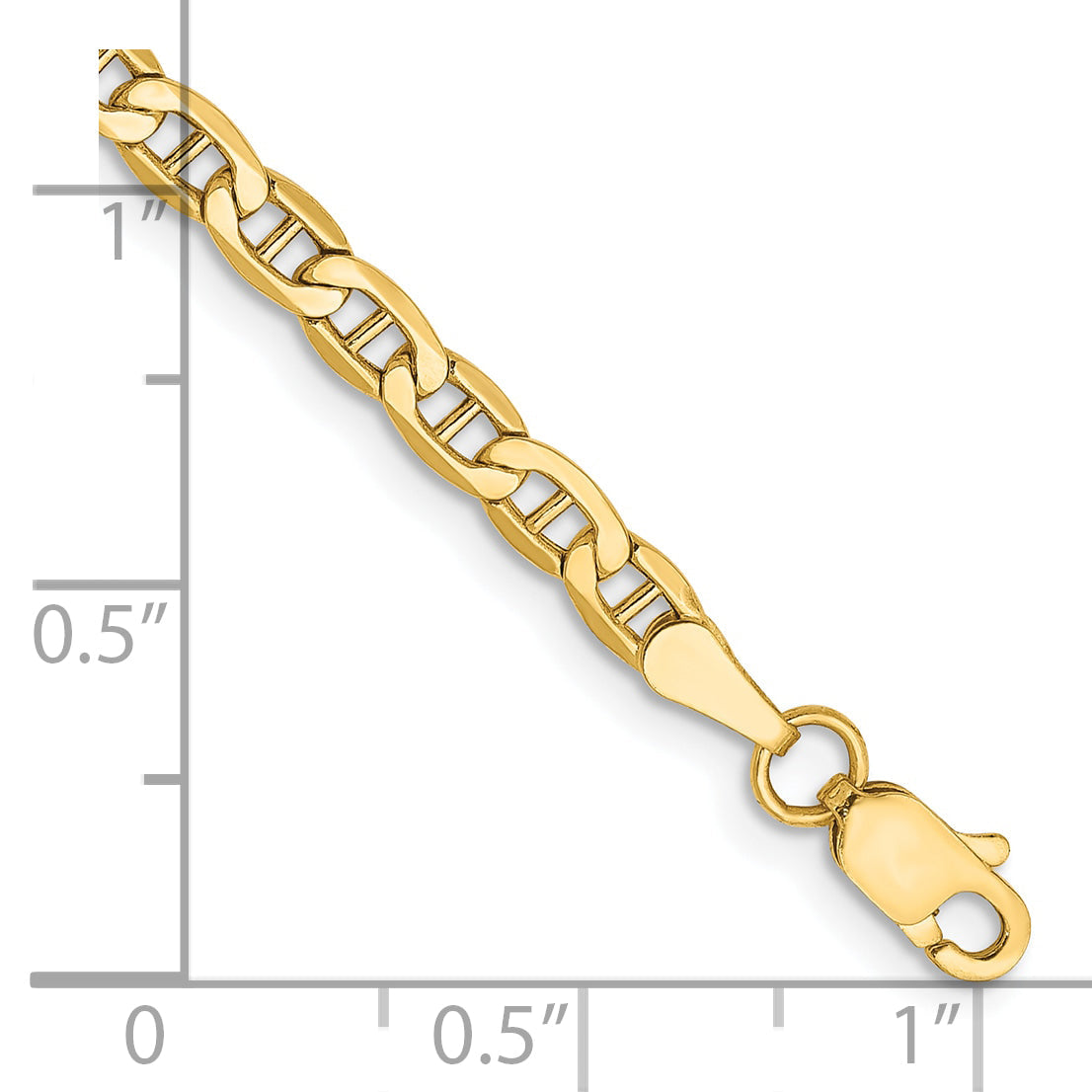 7 Inch 14K Yellow Gold 3.2mm Semi Solid Anchor Chain Bracelet