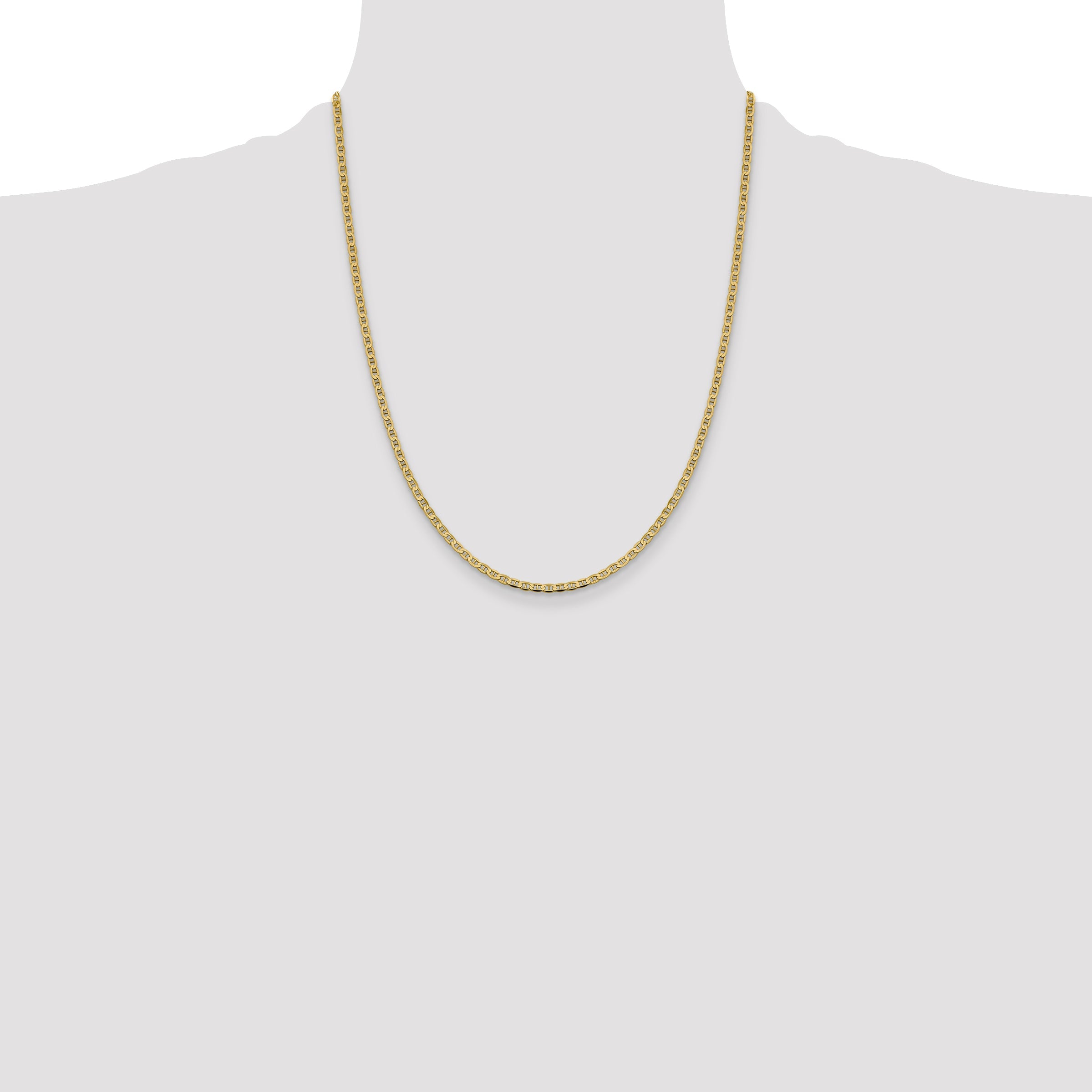 22 Inch 14K Yellow Gold 2.4mm Concave Anchor Chain Necklace