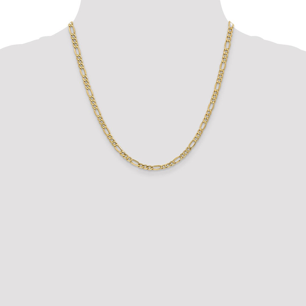 2 Inch 14K Yellow Gold 4.2mm Semi Solid Figaro Chain Necklace