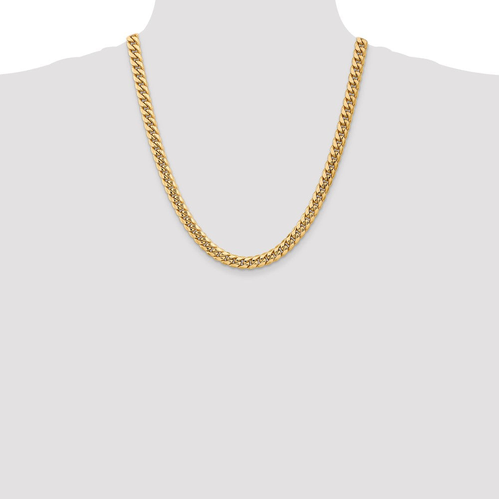 22 Inch 14K Yellow Gold 7.3mm Semi Solid Miami Cuban Chain Necklace