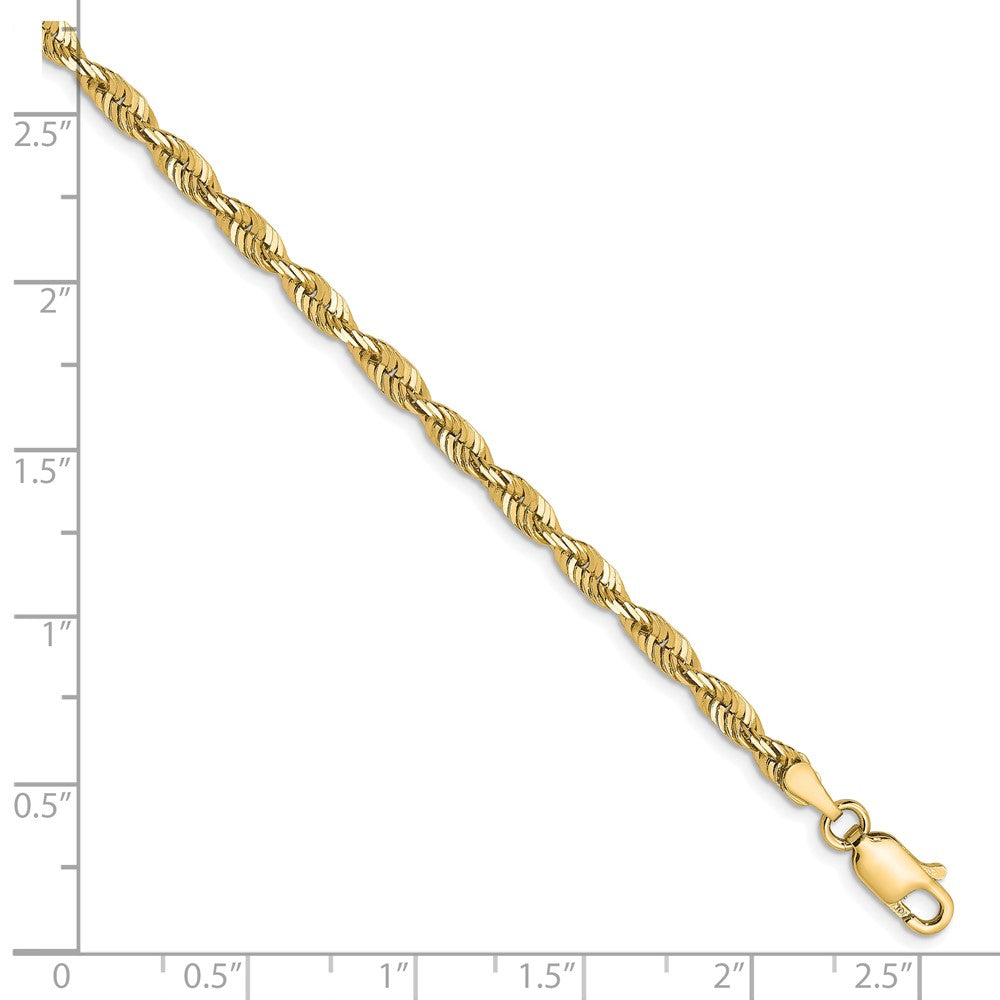 7 Inch 10K Yellow Gold 3mm Diamond Cut Lightweight Rope Chain Bracelet