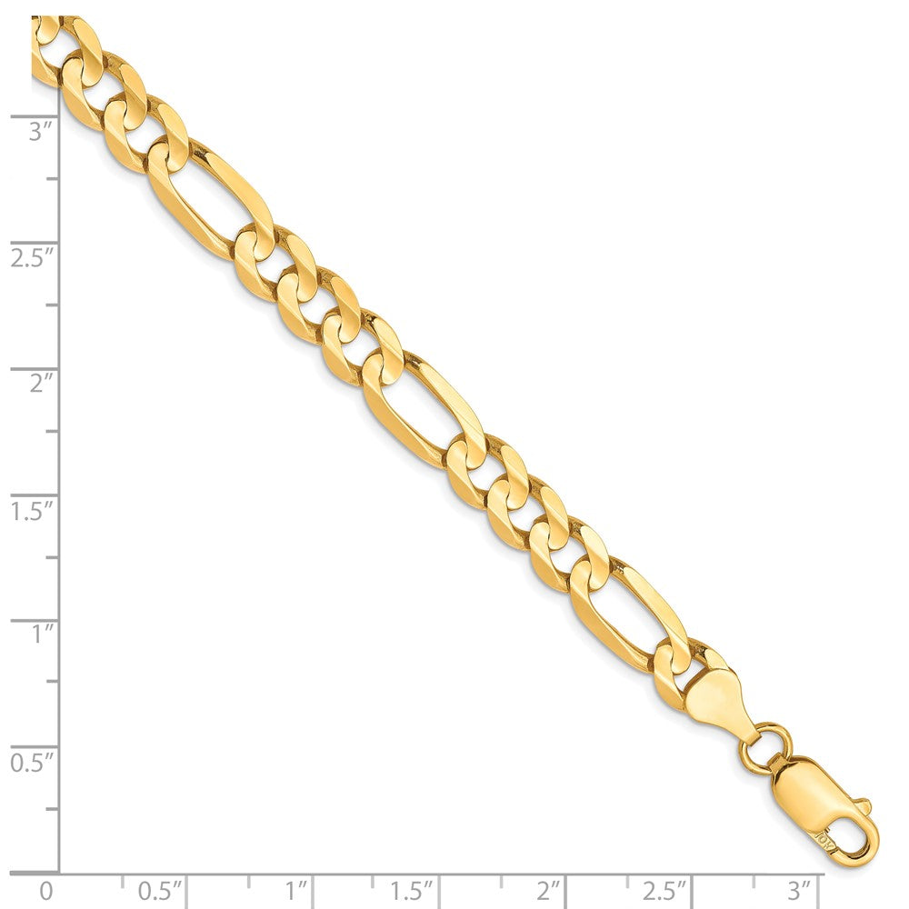 9 Inch 10K Yellow Gold 6.75mm Concave Figaro Chain Bracelet