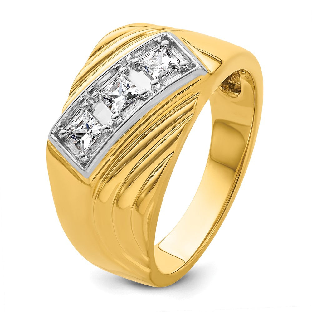14k Yellow & Rhodium with White 1/2 Ct. Lab Grown Diamond VS/SI+ G+ Complete Polished and Grooved Three Stone Men's Ring