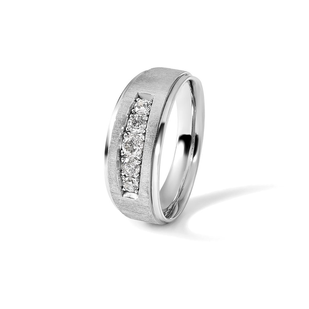 14k White Gold 1/2 Ct. Lab Grown Diamond VS/SI+ G+ Polished and Brushed Five Stone Men's Ring