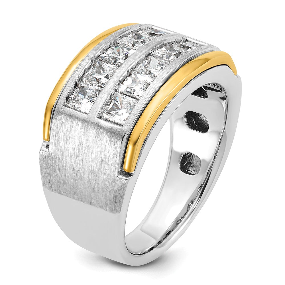 14k Two-tone Two Tone 2 Ct. Lab Grown Diamond VS/SI+ G+ Princess Polished and Satin Two Row Men's Ring