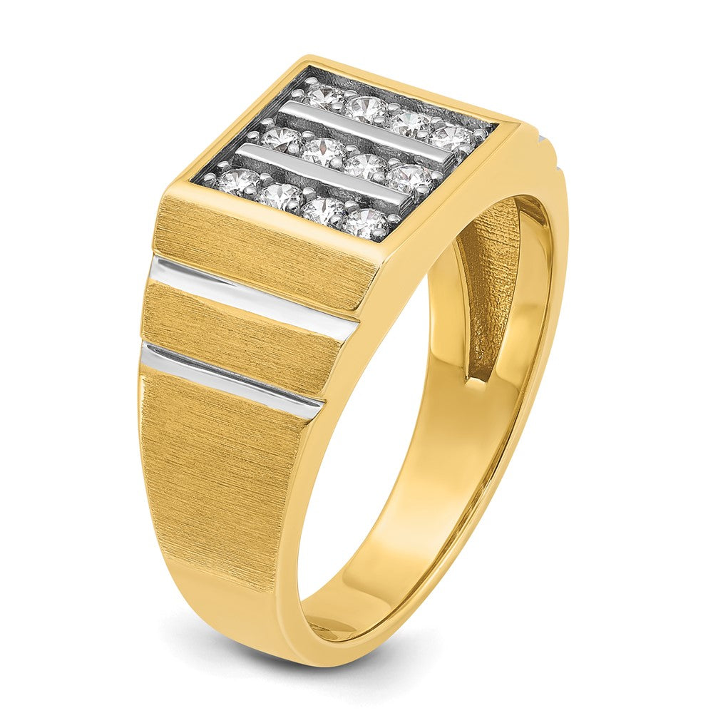 10k Yellow Gold with White Rhodium 1/3 Ct. Lab Grown Diamond VS/SI+ G+ Polished Satin and Grooved Three Row Men's Cluster Ring