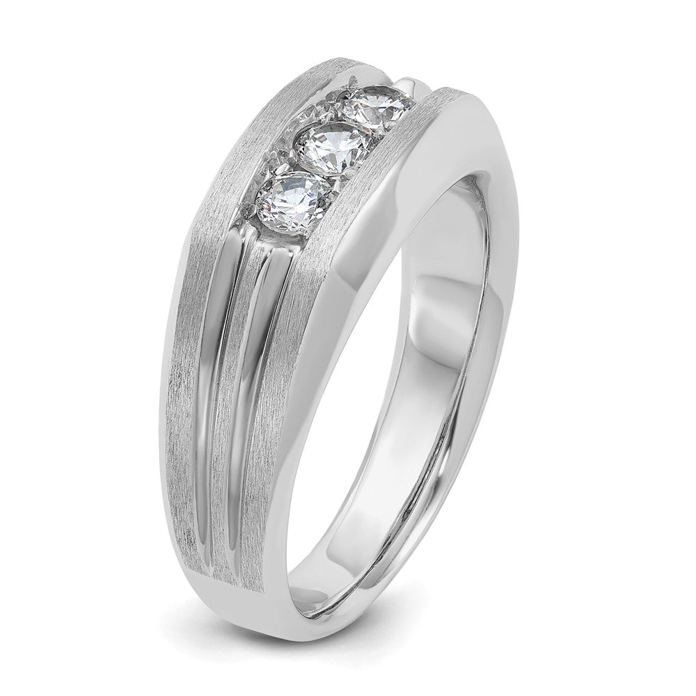 14k White Gold 1/2 Ct. Lab Grown Diamond VS/SI+ G+ Three Stone Polished and Satin Men's Ring