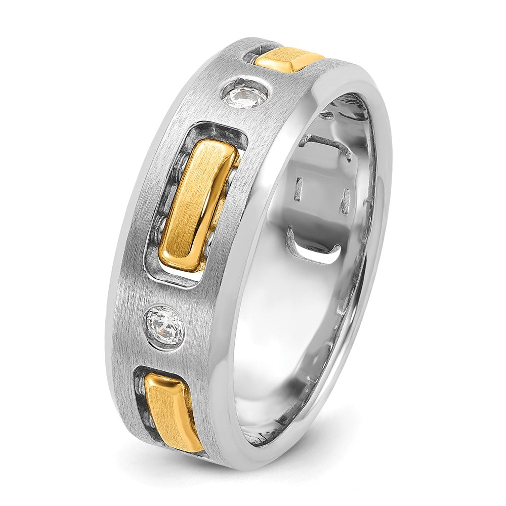10K Two-Tone Ibgoodman Men'S Polished Satin And Cut-Out 3-Stone Ring Mounting
