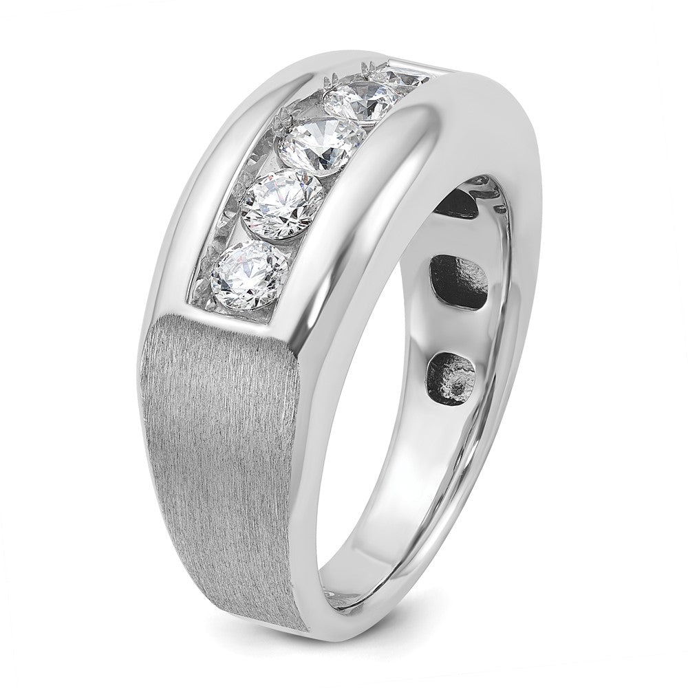 14k White Gold 1 Ct. Lab Grown Diamond VS/SI+ G+ Five Stone Polished and Satin Men's Ring