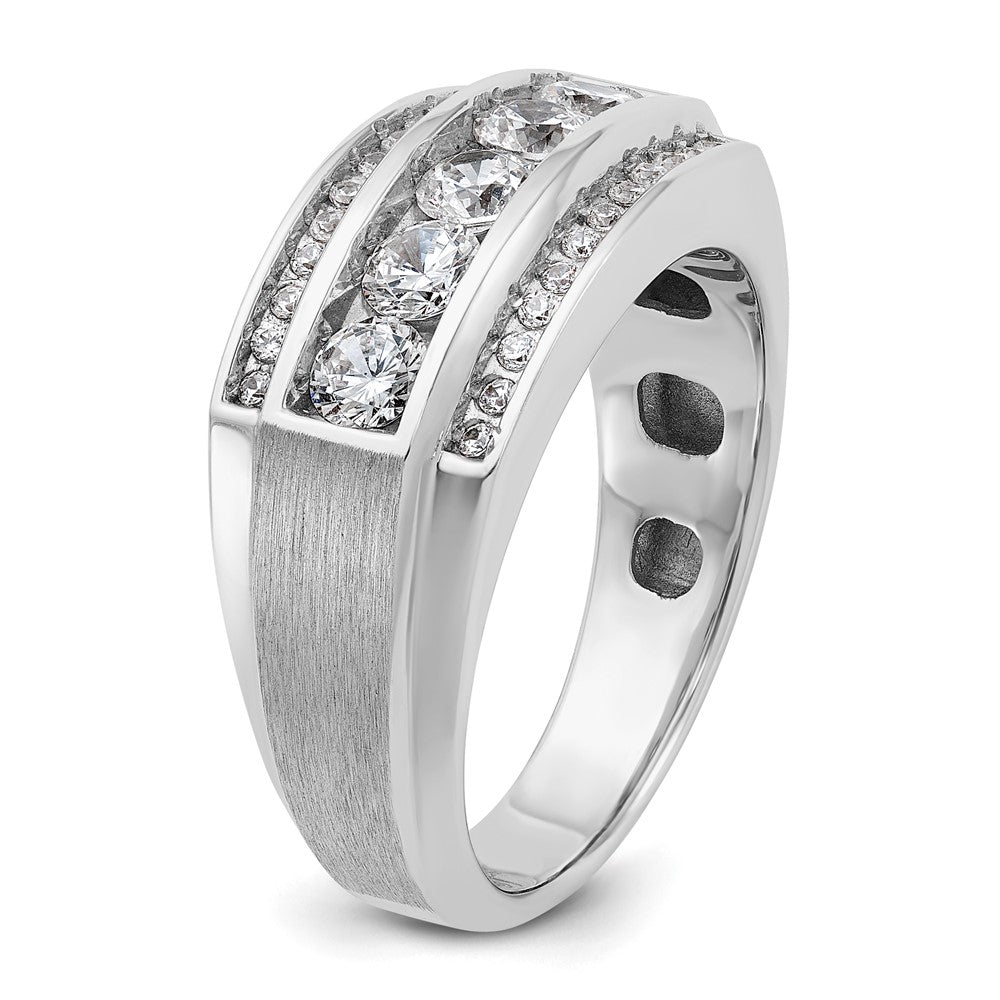 14k White Gold 1 1/5 Ct. Lab Grown Diamond VS/SI+ G+ Polished and Satin Three Row Men's Ring